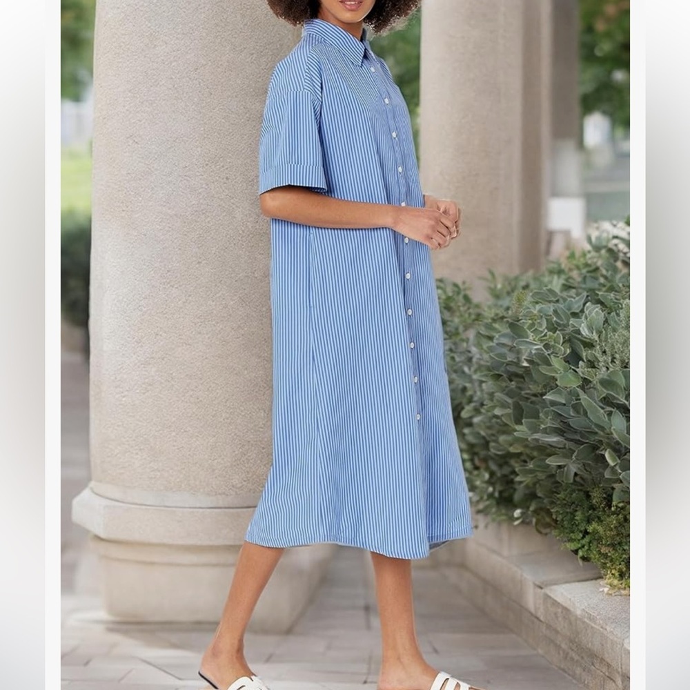 The Drop Women's Marla Drop-Shoulder Short-Sleeve Midi Shirt Dress